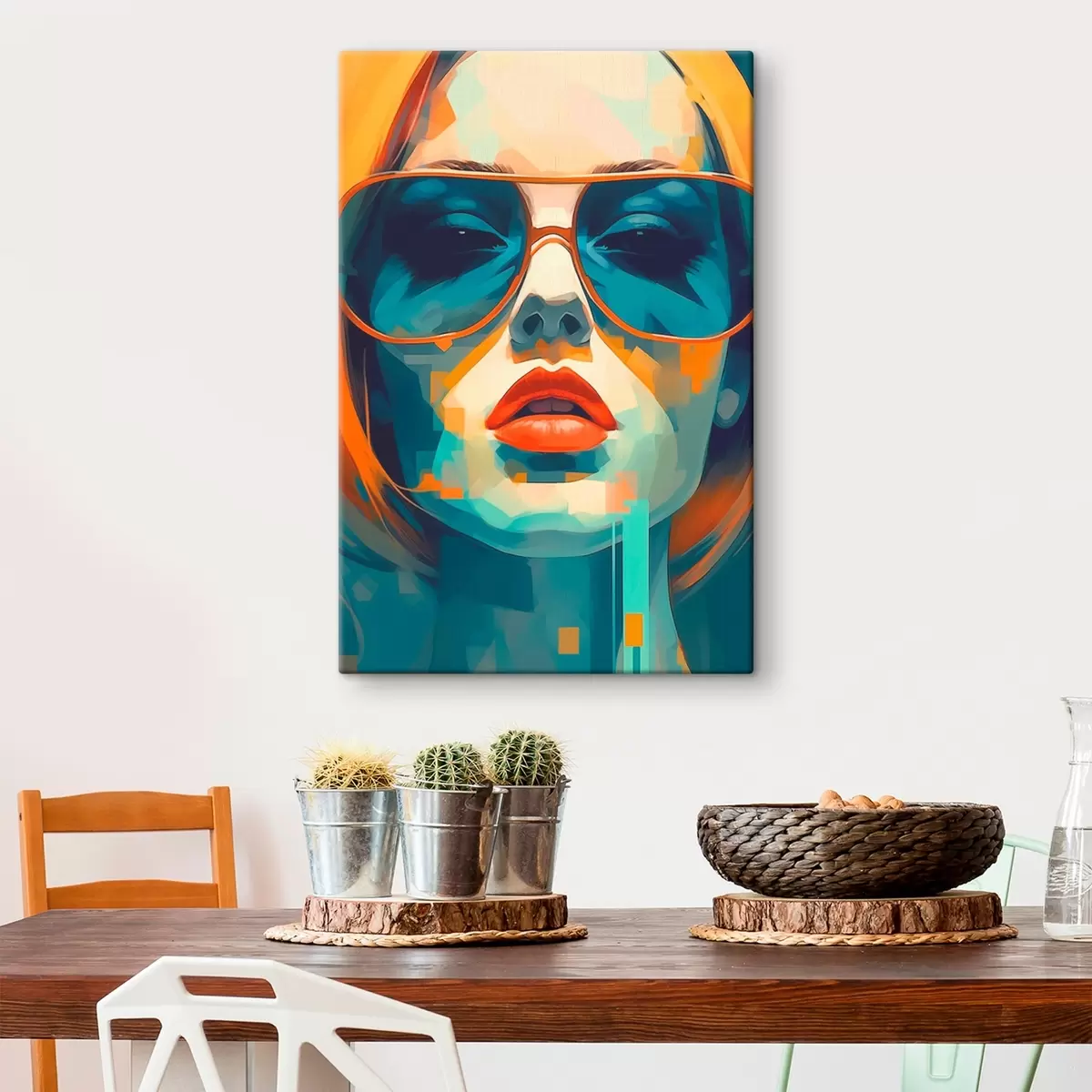 Obraz Abstrakcyjny portret kobiety w okularach przeciwsłonecznych s45328
