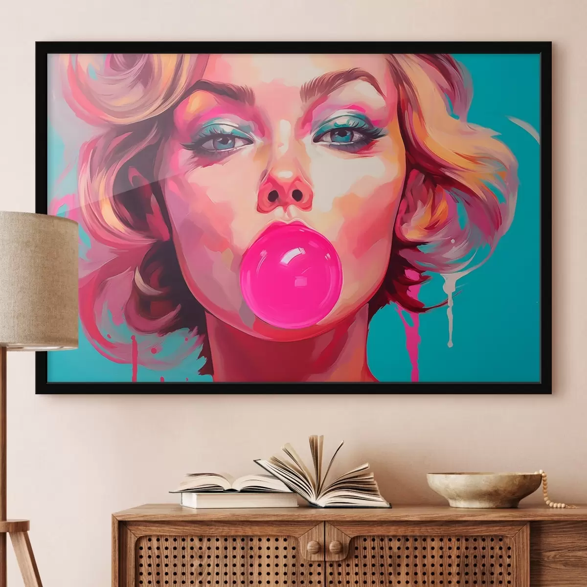 Plakat Dziewczyna z różową gumą balonową f45321