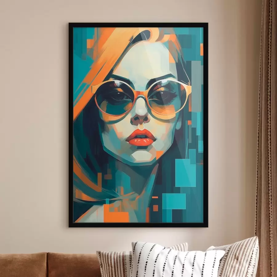 Fototapeta Kobieta w okularach przeciwsłonecznych w cyfrowym stylu pop-art f45327
