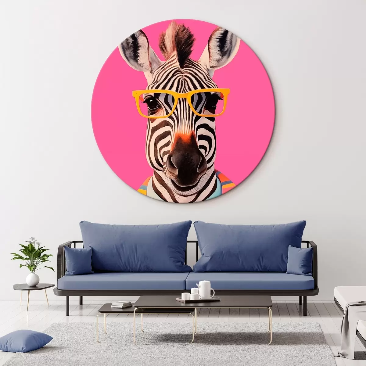 Okrągłe obrazy Zebra w garniturze i okularach r45307
