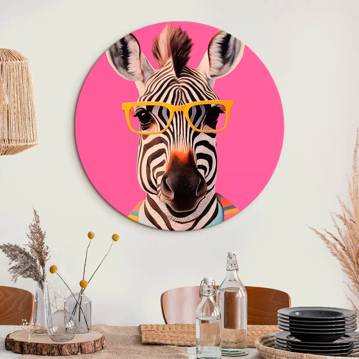 Okrągłe obrazy Zebra w garniturze i okularach r45307