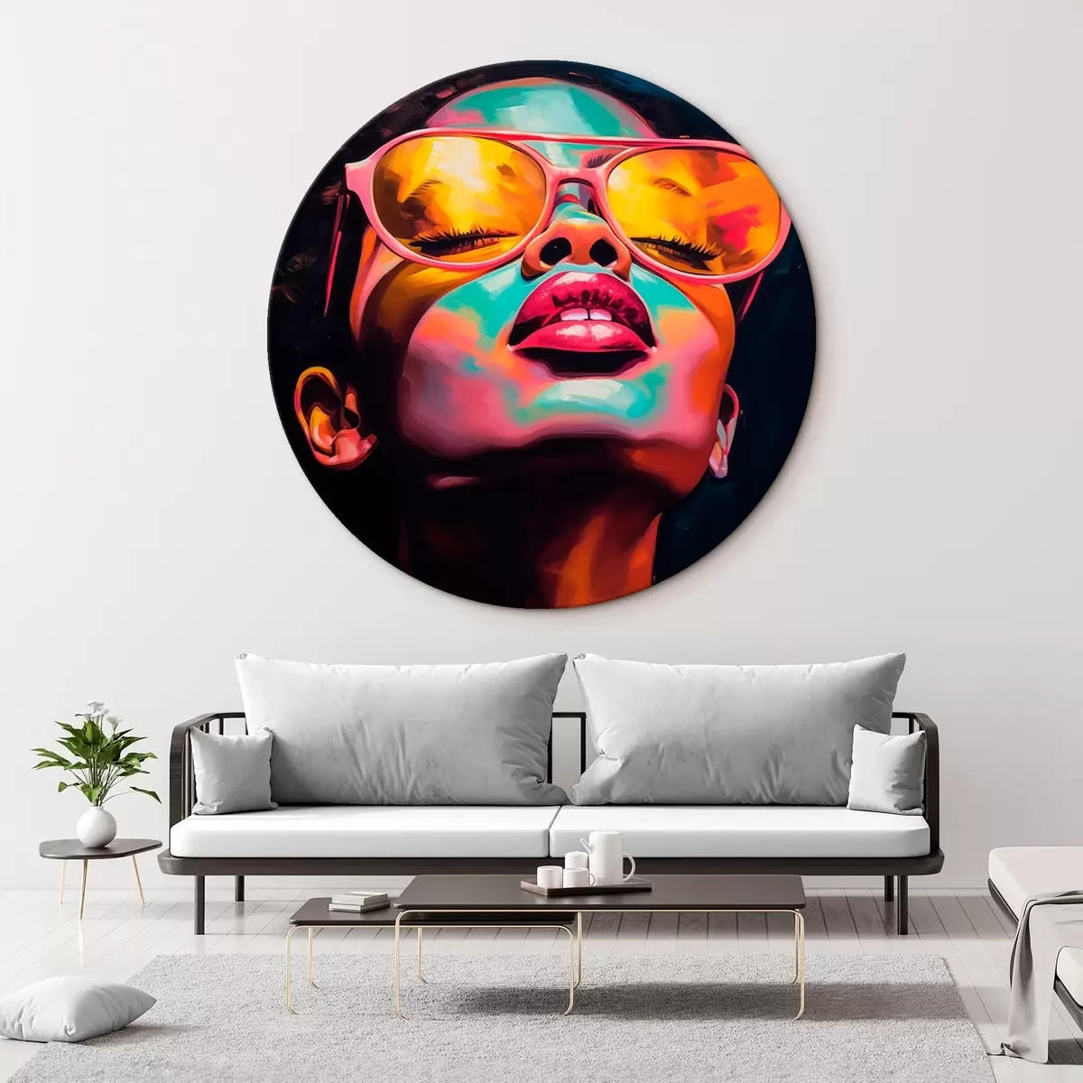 Okrągłe obrazy Kobieta w żółtych okularach r45311