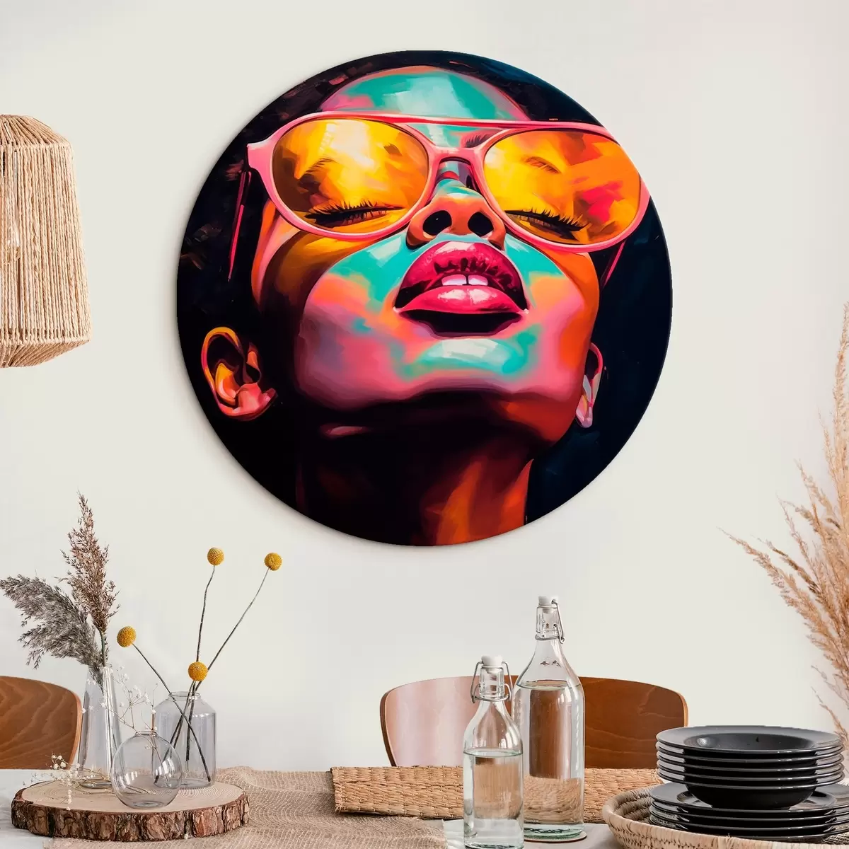 Okrągłe obrazy Kobieta w żółtych okularach r45311