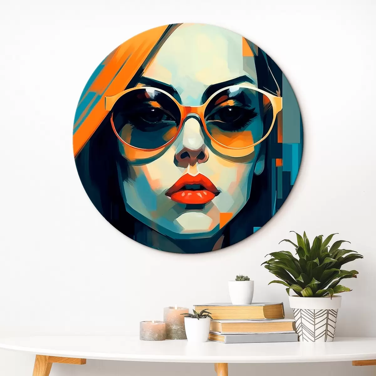 Okrągłe obrazy Kobieta w okularach przeciwsłonecznych w cyfrowym stylu pop-art r45327