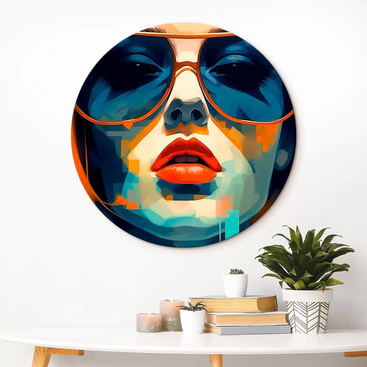 Okrągłe obrazy Abstrakcyjny portret kobiety w okularach przeciwsłonecznych r45328