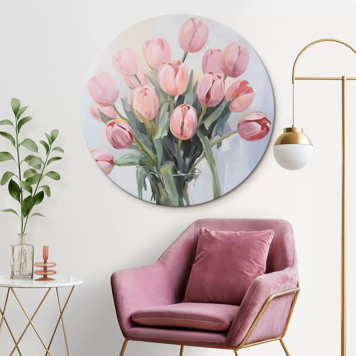 Okrągłe obrazy Tulipany w wazonie r45355