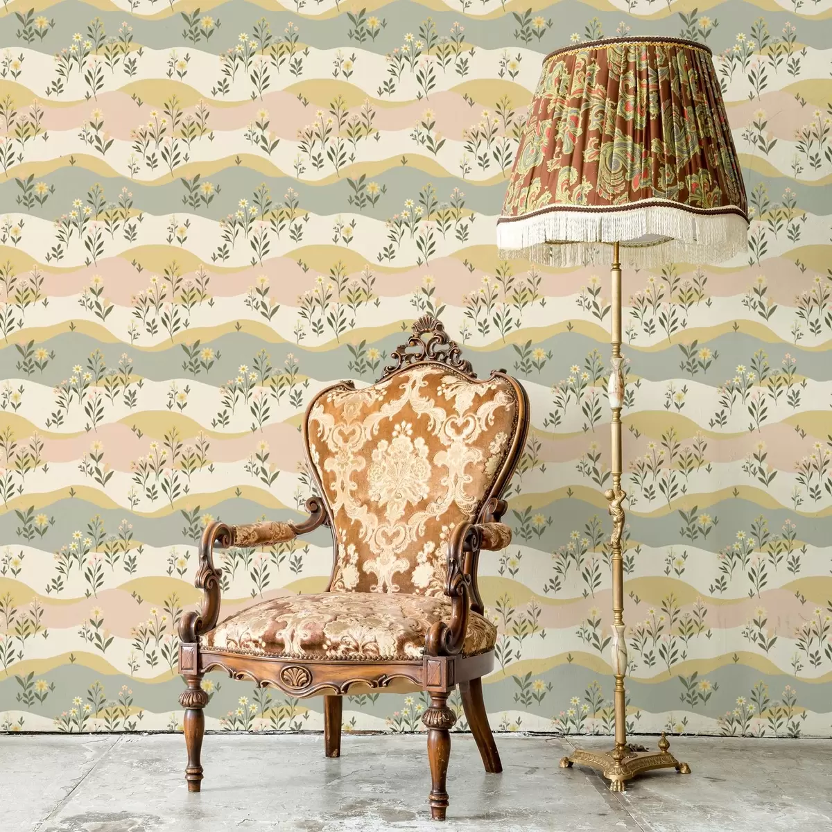 Tapeta Faliste kwiaty łąkowe w pastelowym, minimalistycznym stylu a00396