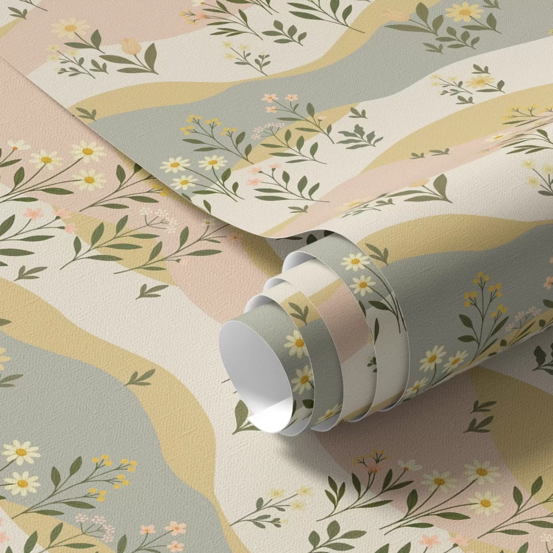 Fototapeta Faliste kwiaty łąkowe w pastelowym, minimalistycznym stylu a00396