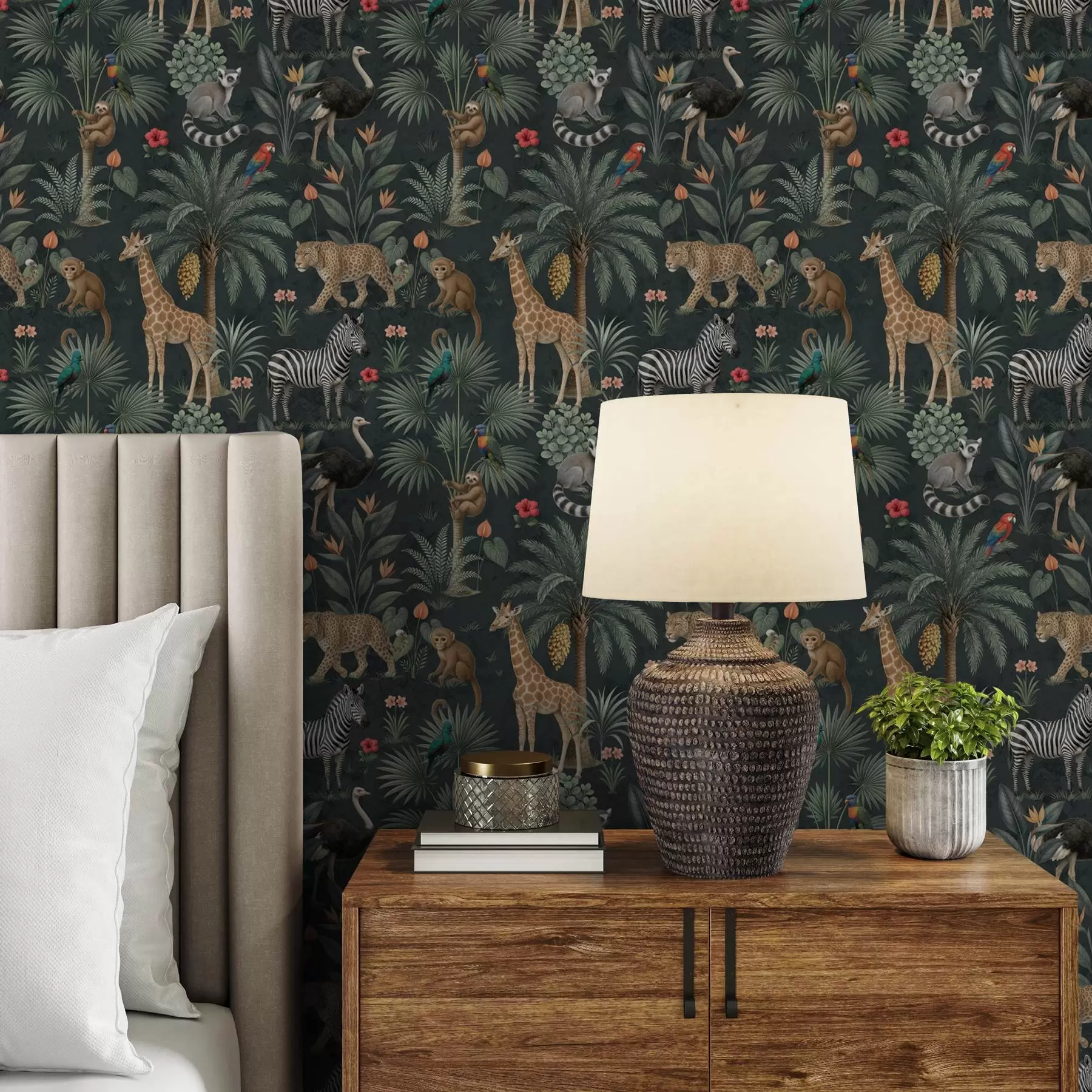 Fototapeta Realistyczne tropikalne zwierzęta wśród roślin a00427