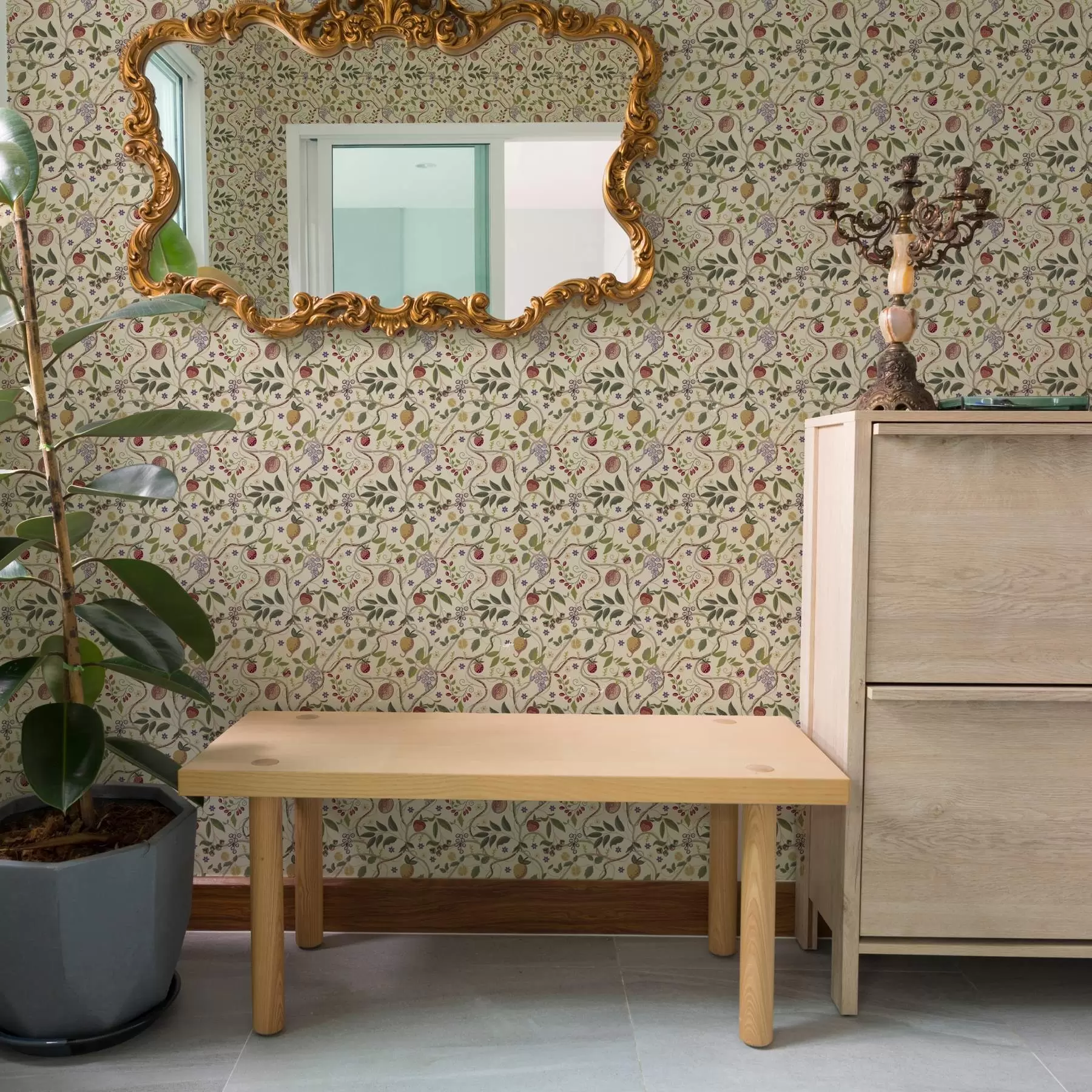 Fototapeta Owocowy wzór z jagodami, gałęziami i kwiatami a00428