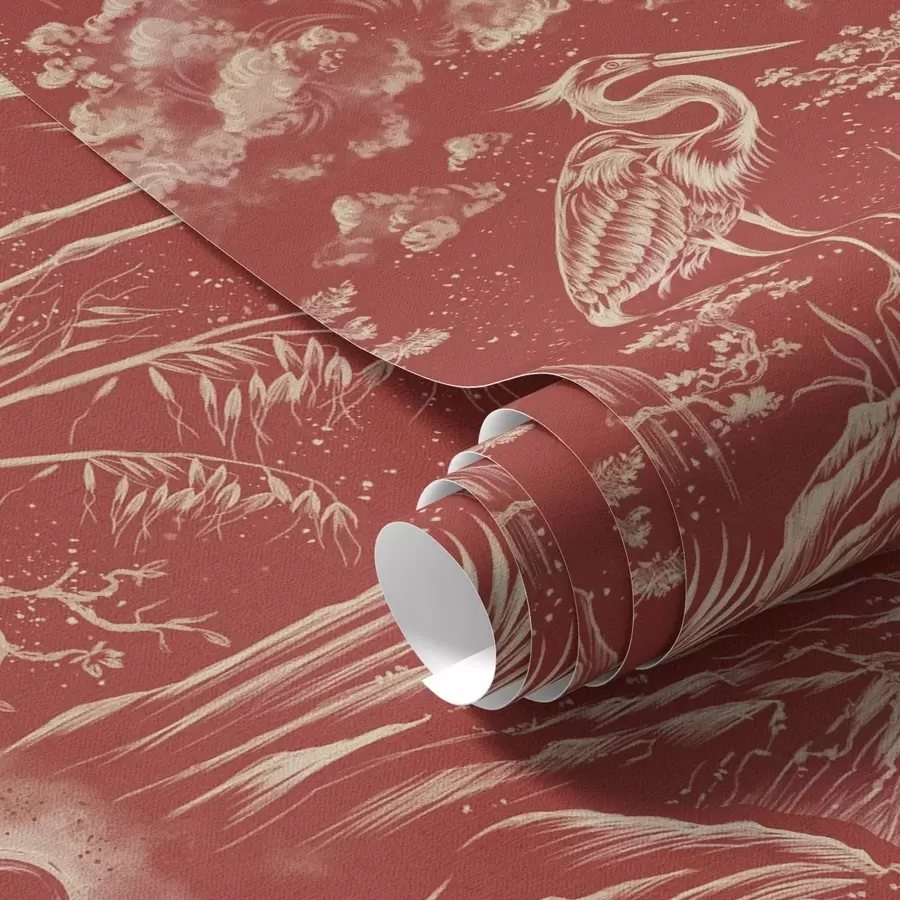 Fototapeta Czaple, góry i chmury w stylu japońskich rycin a00458