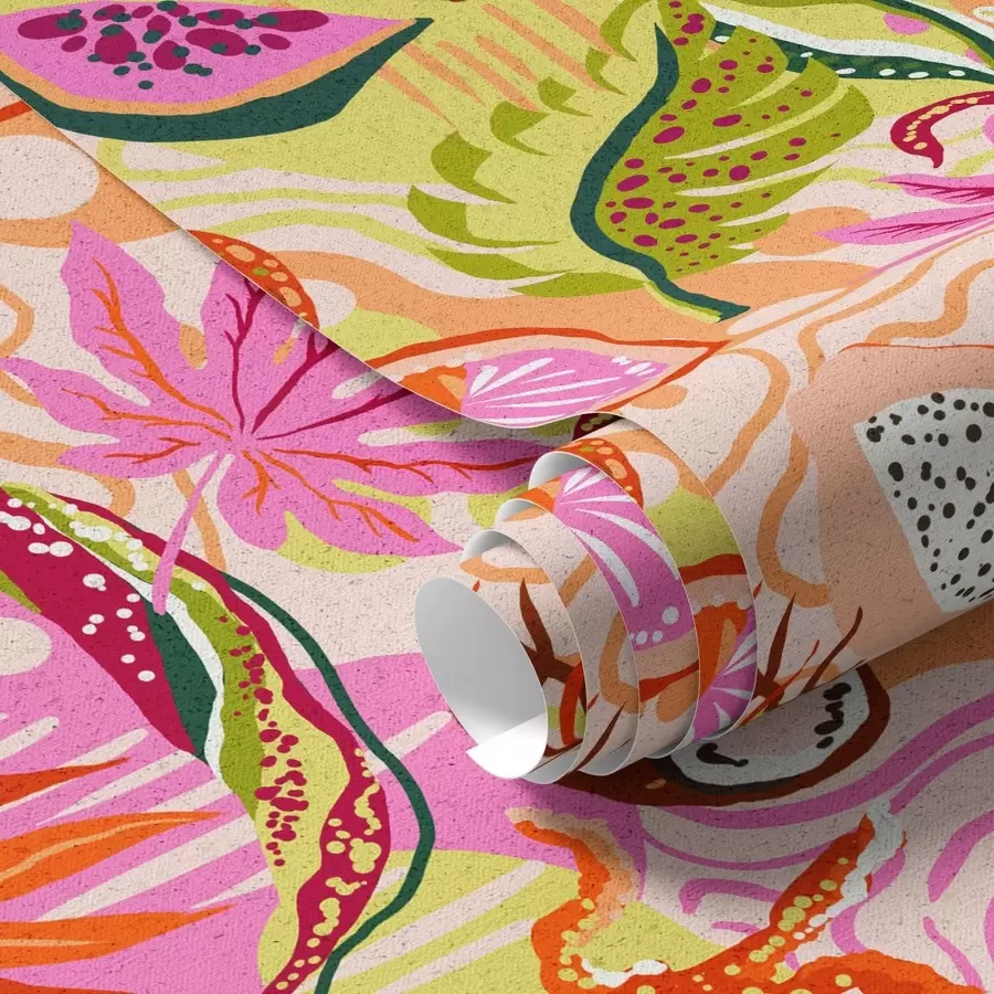 Fototapeta Egzotyczne owoce, liście i kameleony w tropikalnym stylu a00469