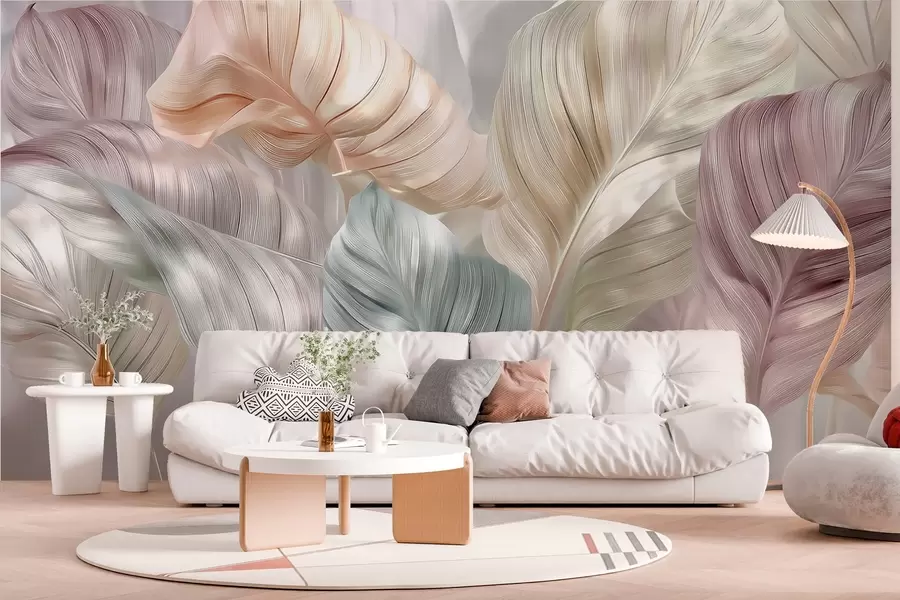 Fototapeta duże perłowe liście w04308