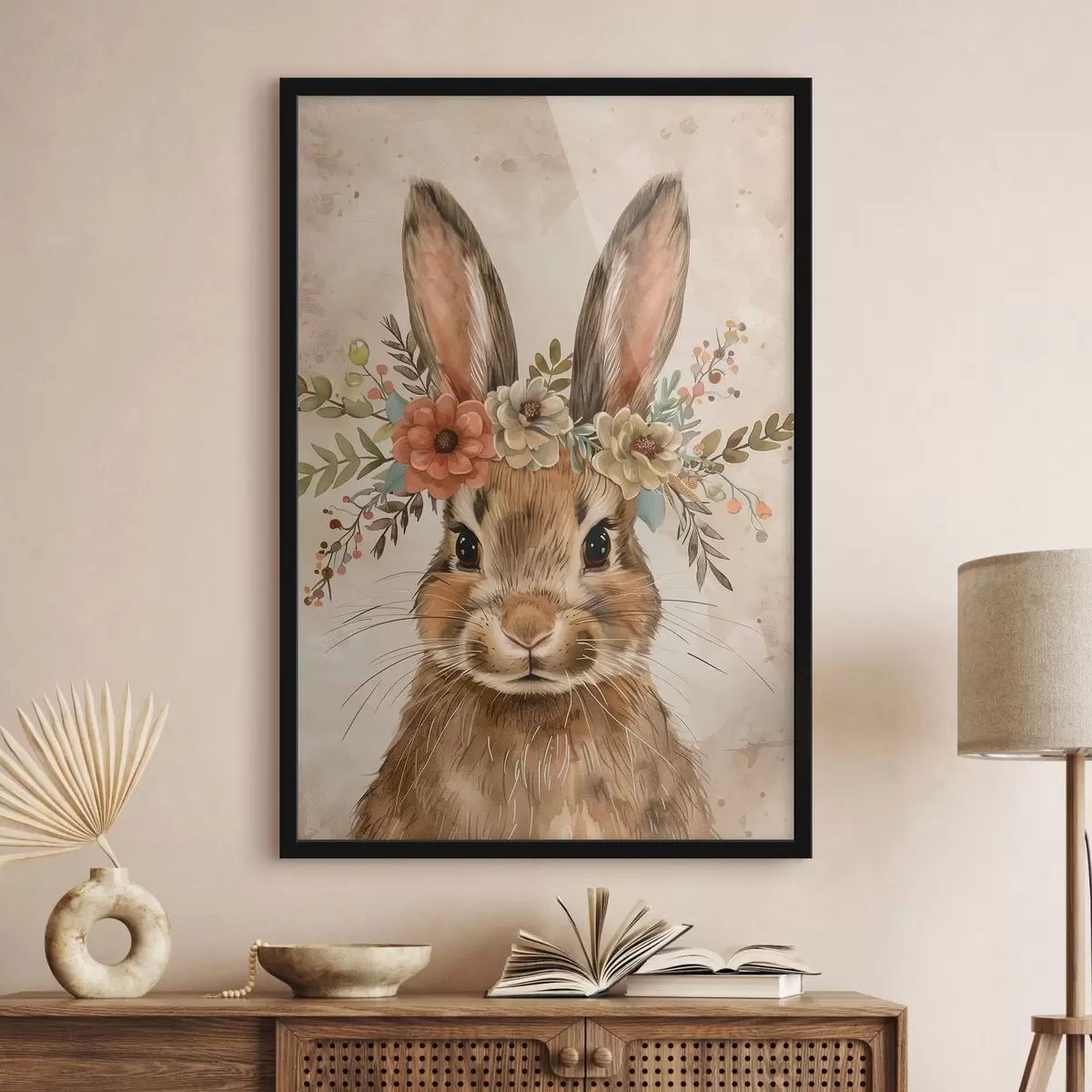 Plakat Uroczy zając z kwiatami w stylu akwareli f45332