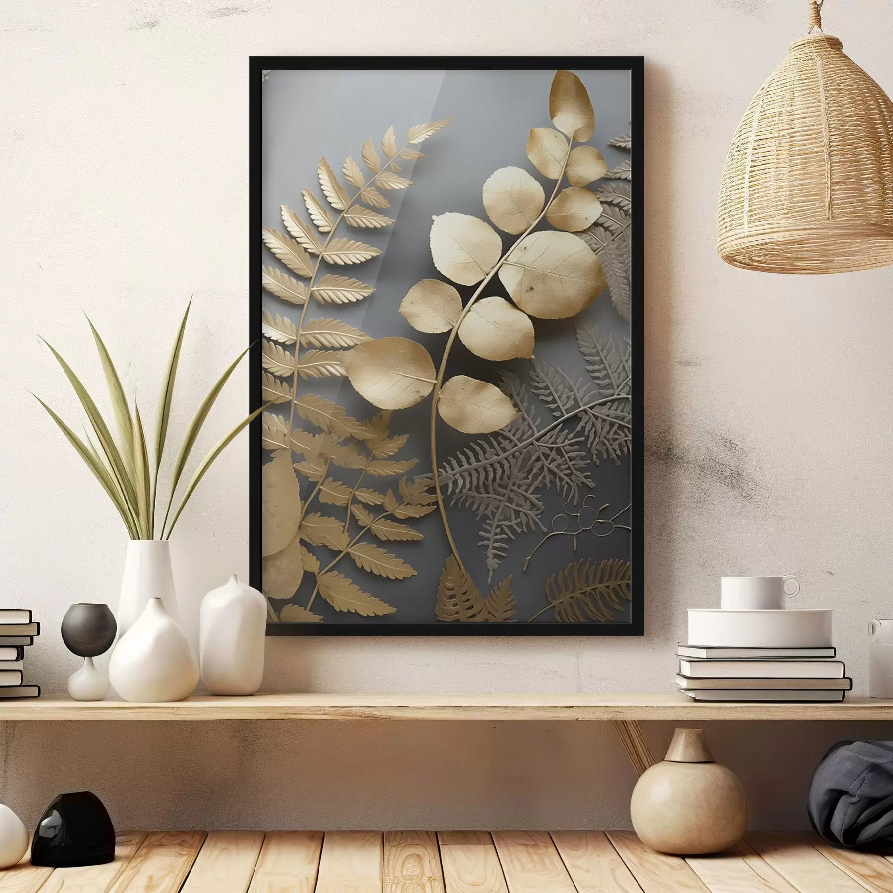 Fototapeta Gałęzie paproci i eukaliptusa na ciemnym tle f45334