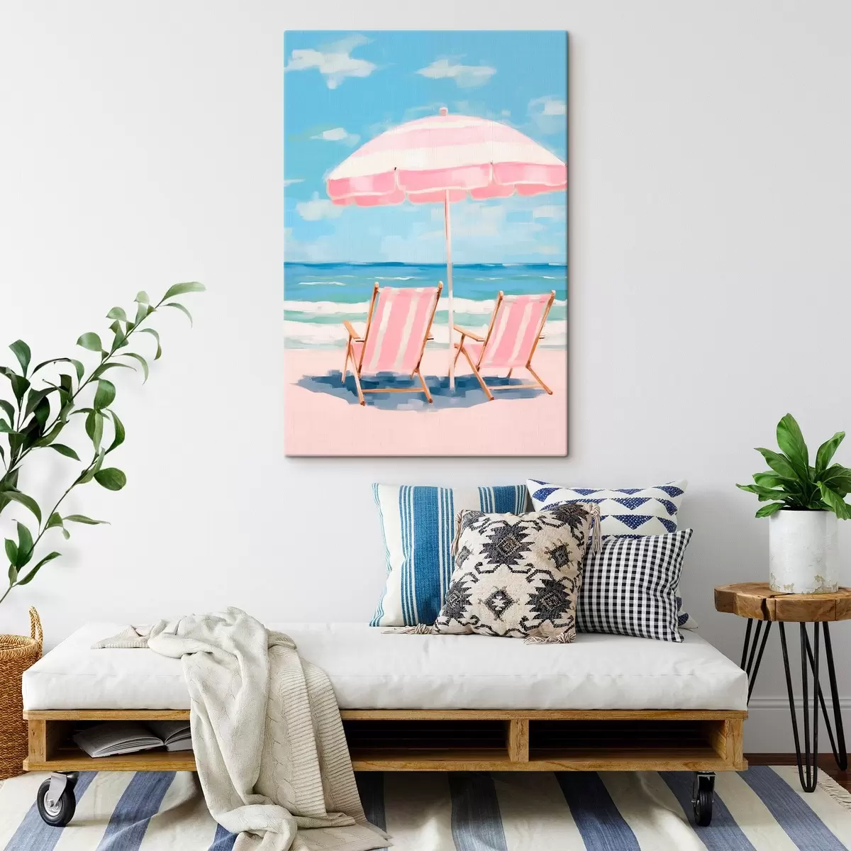 Obraz Parasol plażowy i leżaki na wybrzeżu s45442