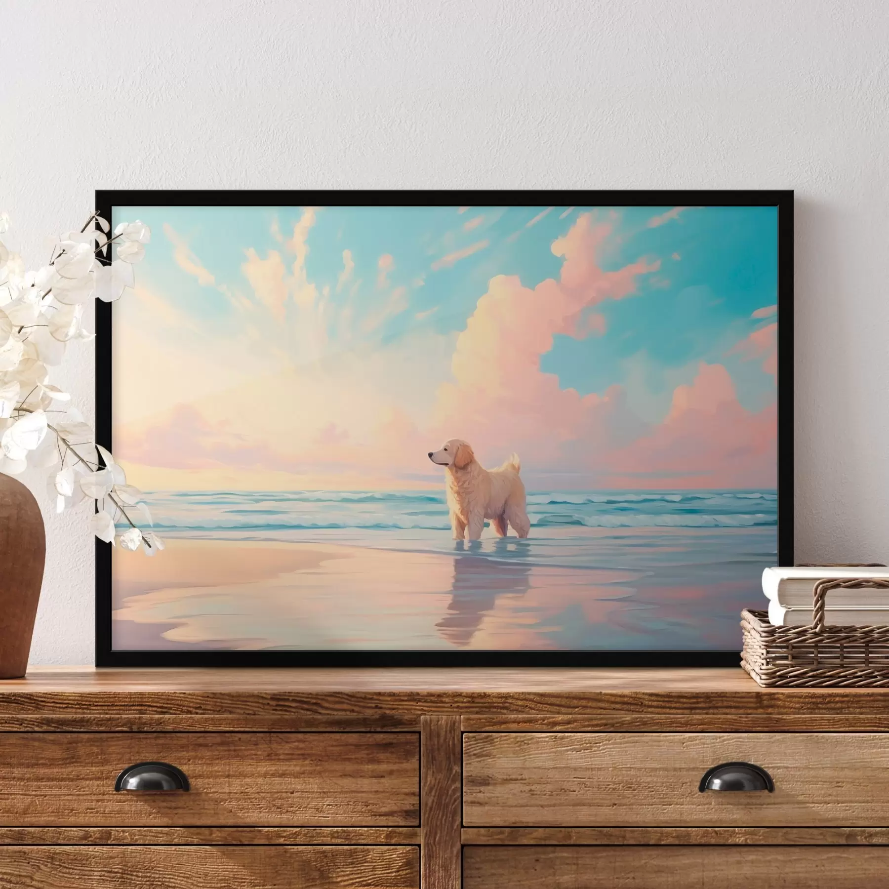 Fototapeta Retriever na brzegu morza f45425