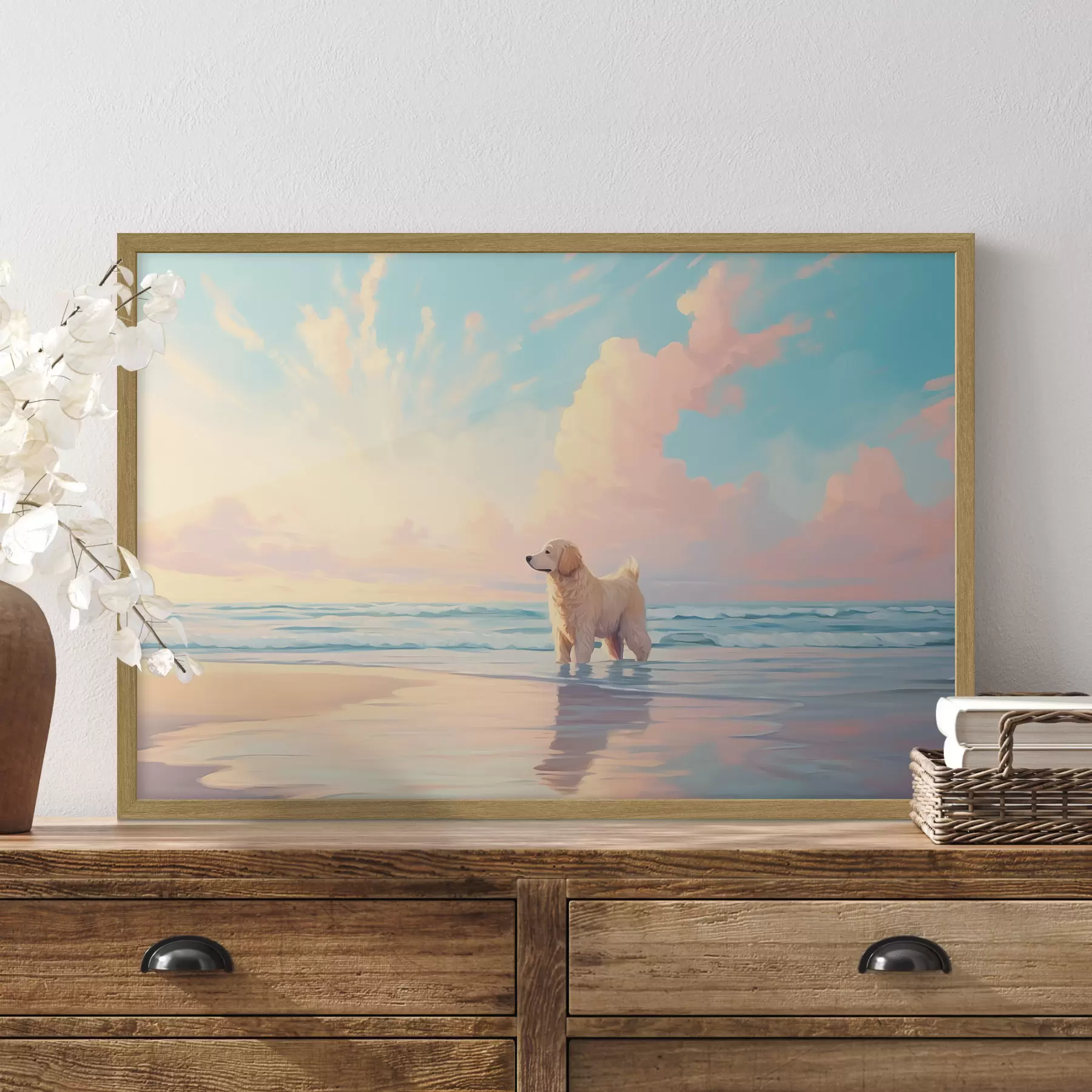 Fototapeta Retriever na brzegu morza f45425