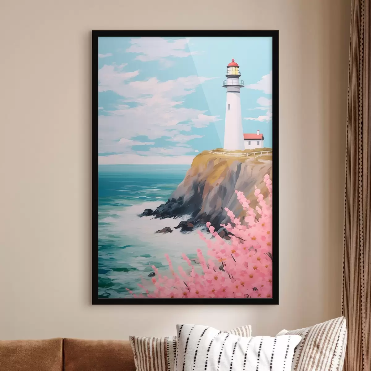 Plakat Latarnia morska na klifie nad morzem f45435