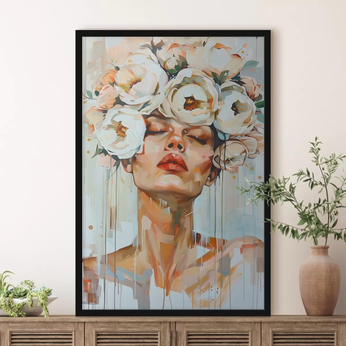 Plakat Portret kobiety z kwiatami f45370