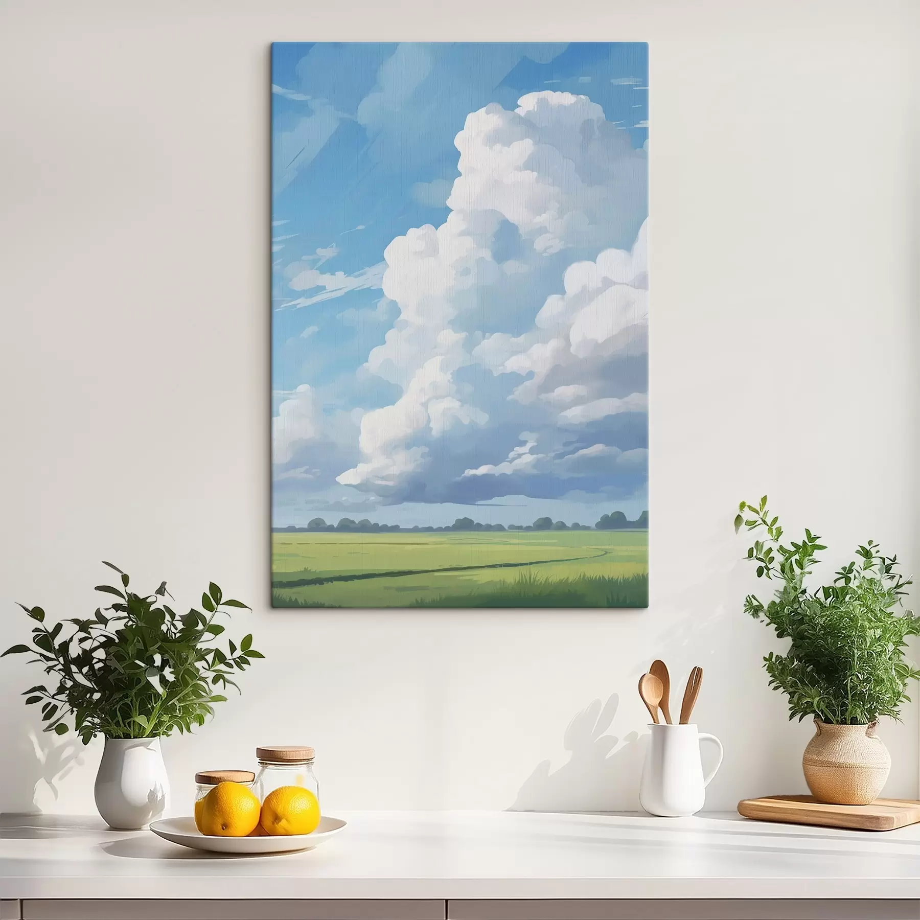 Obraz Pole na tle nieba z ogromnymi chmurami s45453