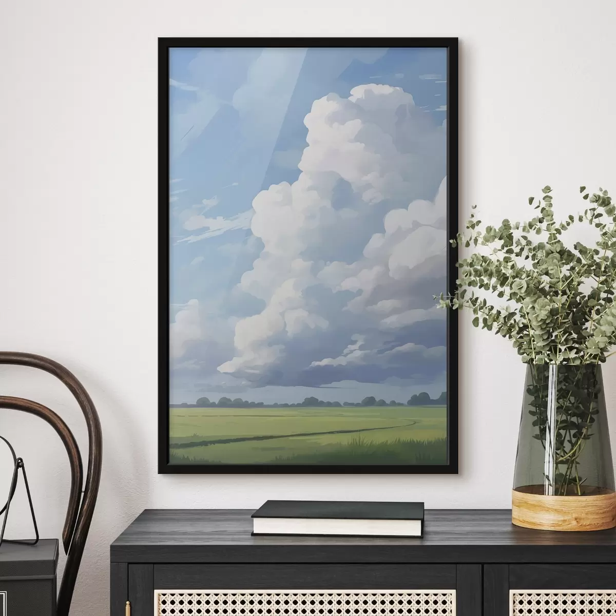 Plakat Pole na tle nieba z ogromnymi chmurami f45453