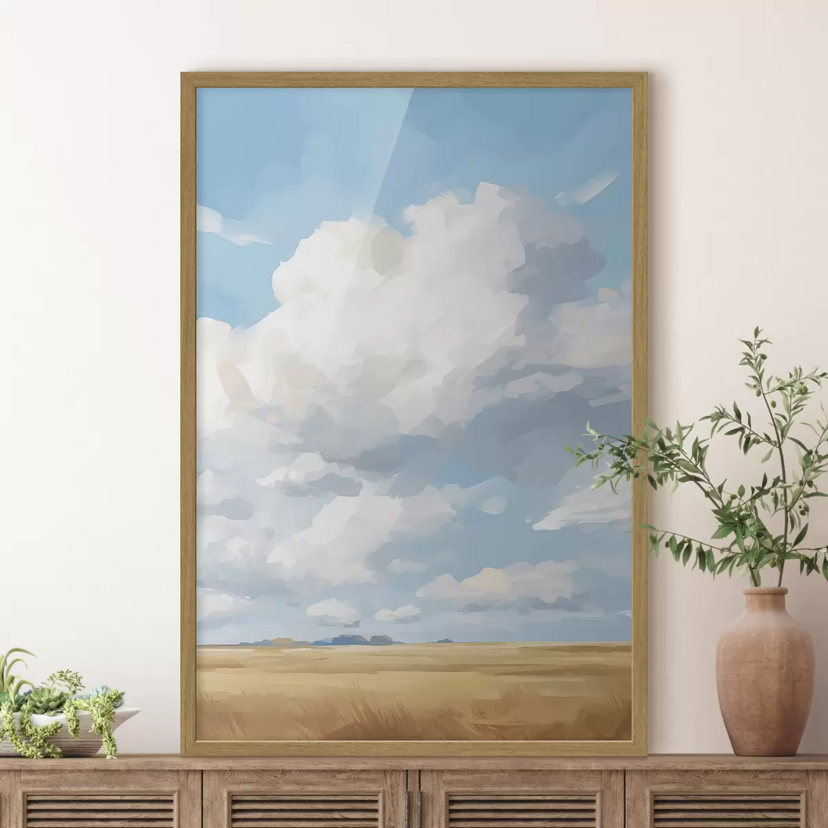 Plakat Pole pszenicy na tle nieba z ogromnymi chmurami f45454