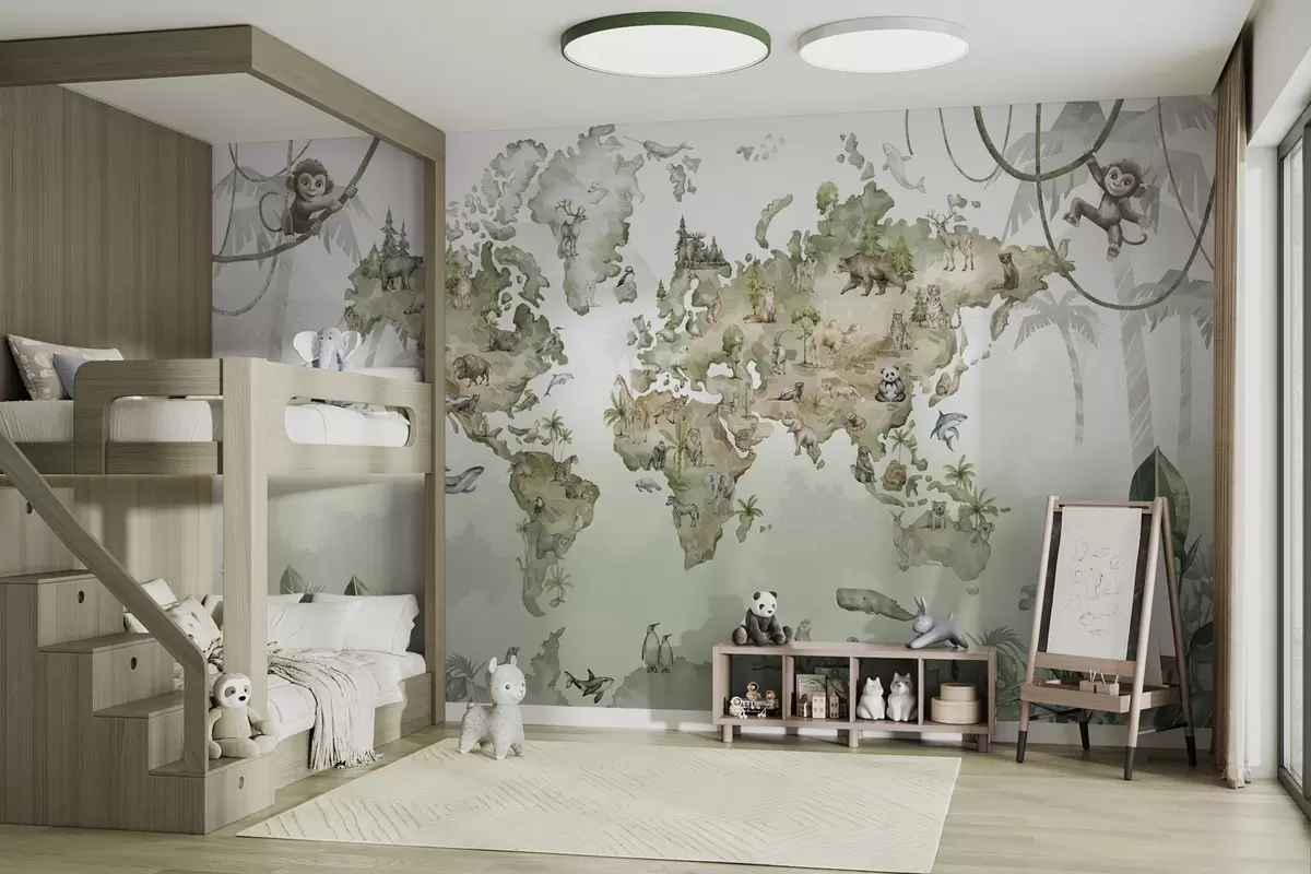 Fototapeta Ilustrowana mapa świata ze zwierzętami i dżunglą w04418v1