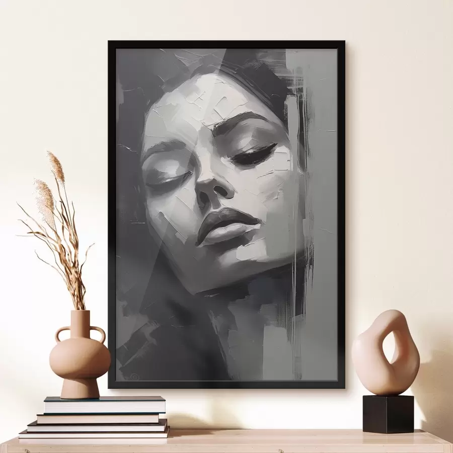 Fototapeta Czarno-biały portret kobiety z zamkniętymi oczami f45479