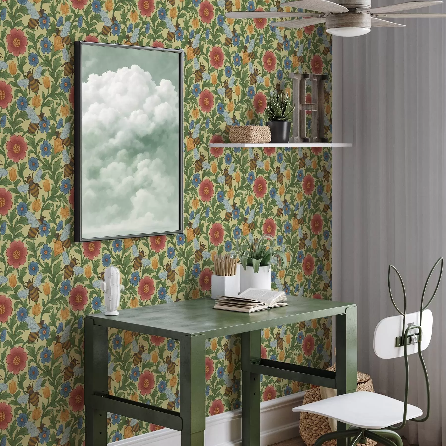 Fototapeta Jasne kwiaty z dużymi pszczołami a00315