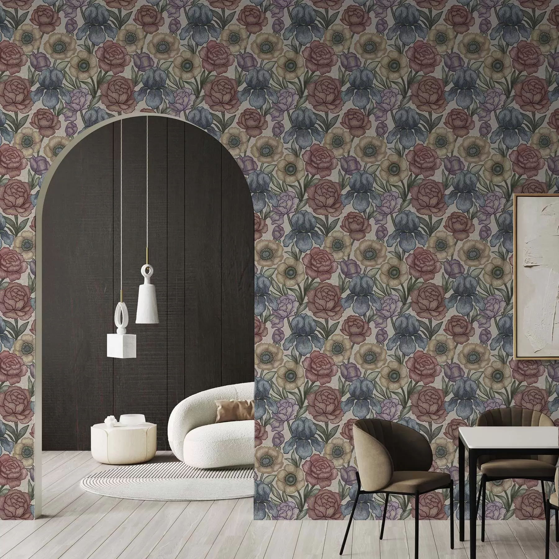 Fototapeta Duże ilustracje kwiatowe z irysami i piwoniami a00325