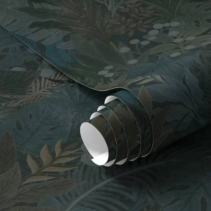 Fototapeta Ciemnozielone tropikalne liście z niebieskimi akcentami a00327