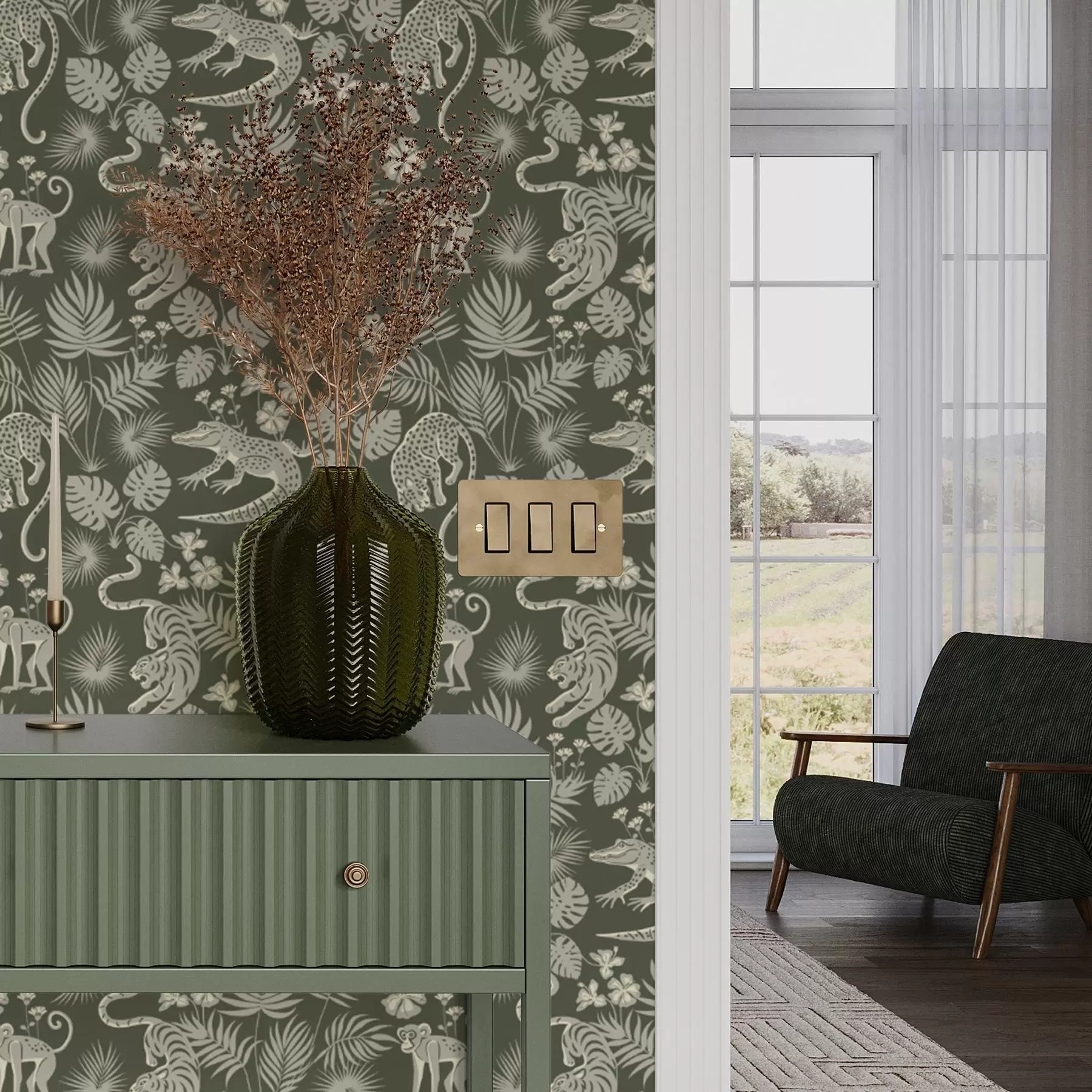 Fototapeta Sylwetki dzikich zwierząt wśród tropikalnych liści a00404