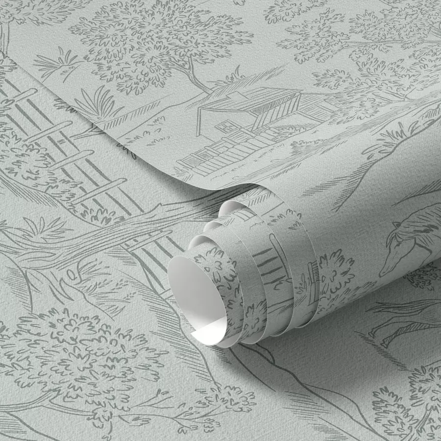 Fototapeta Zielony monochromatyczny krajobraz z końmi i domkami a00407