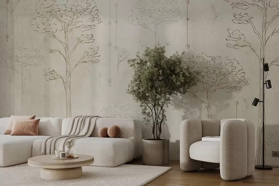 Fototapeta Liniowe sylwetki drzew w minimalistycznym stylu w04403