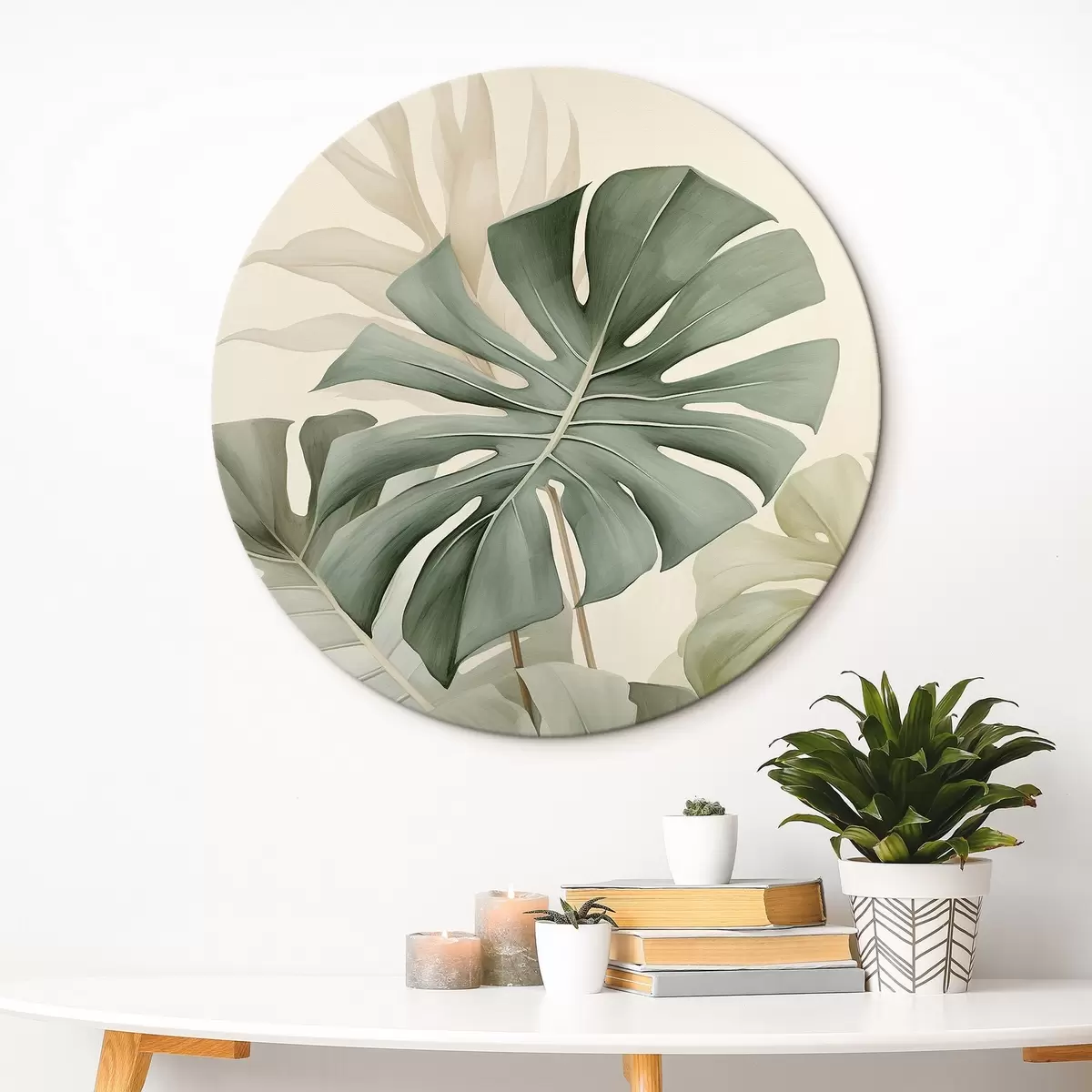 Okrągłe obrazy Duży liść Monstera r45616