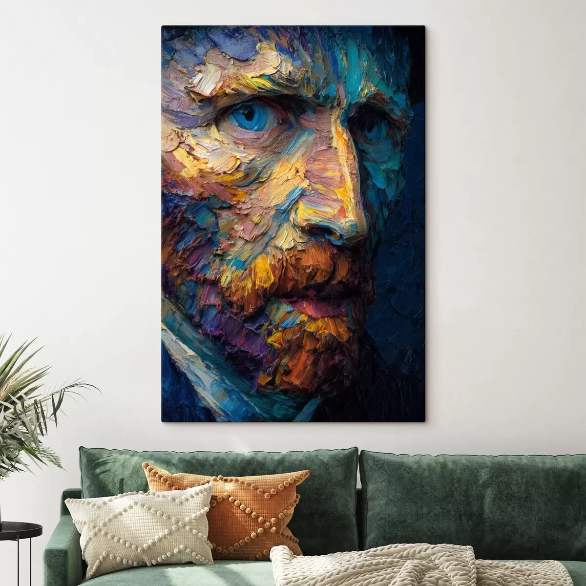 Obraz Dekoracyjny portret Van Gogha: reliefowy obraz w odcieniach niebieskiego i pomarańczowego s45546