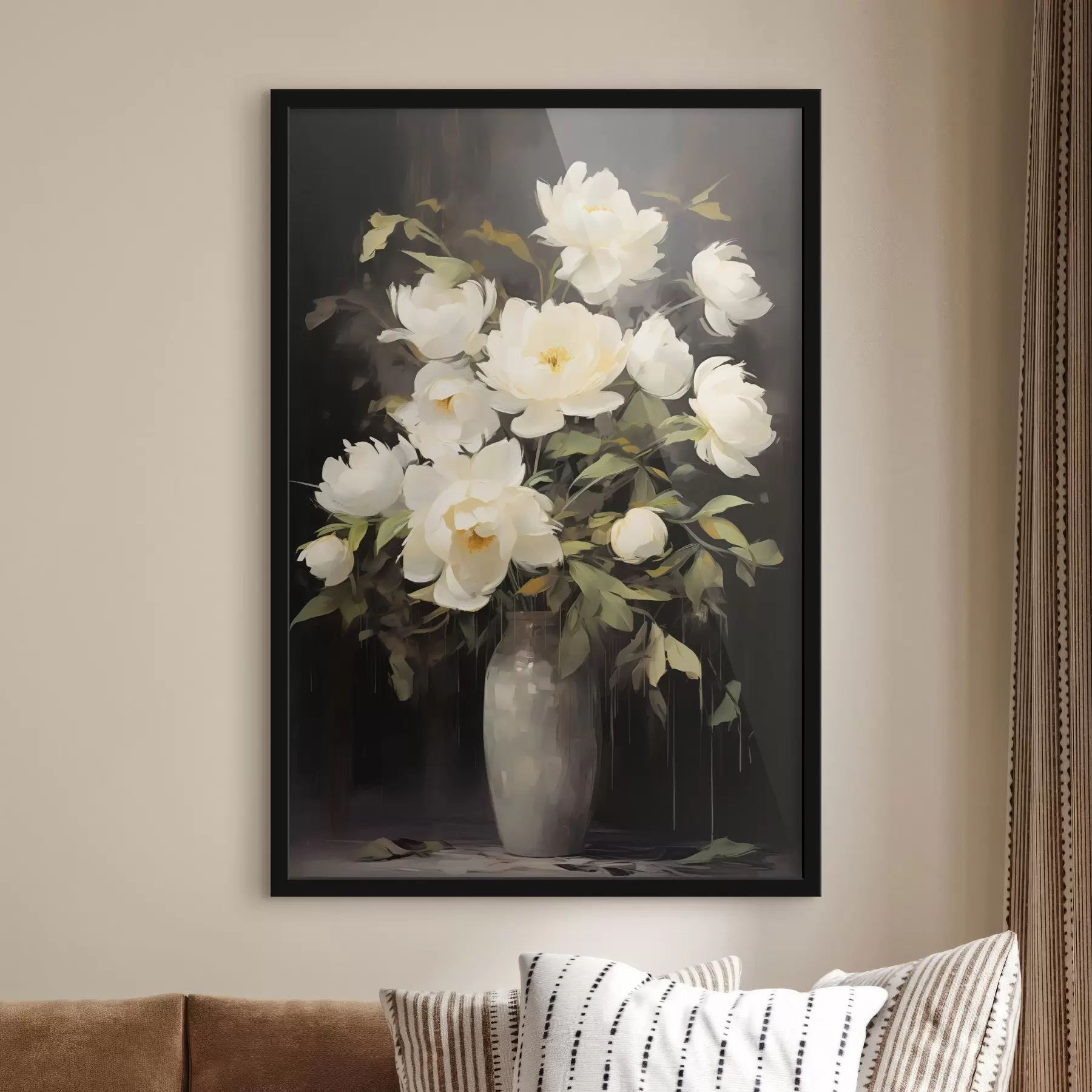 Fototapeta Delikatne piwonie w wazonie: kompozycja kwiatowa w stylu malarskim f45532