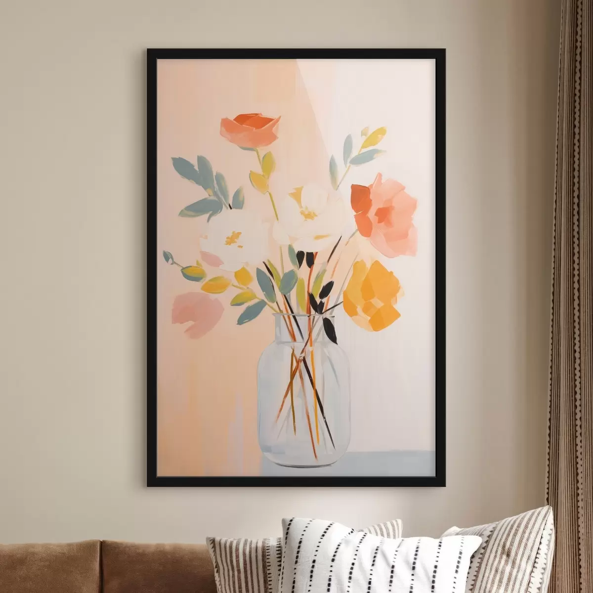 Plakat Kwiaty dekoracyjne: abstrakcyjny bukiet w wazonie na jasnym tle f45539