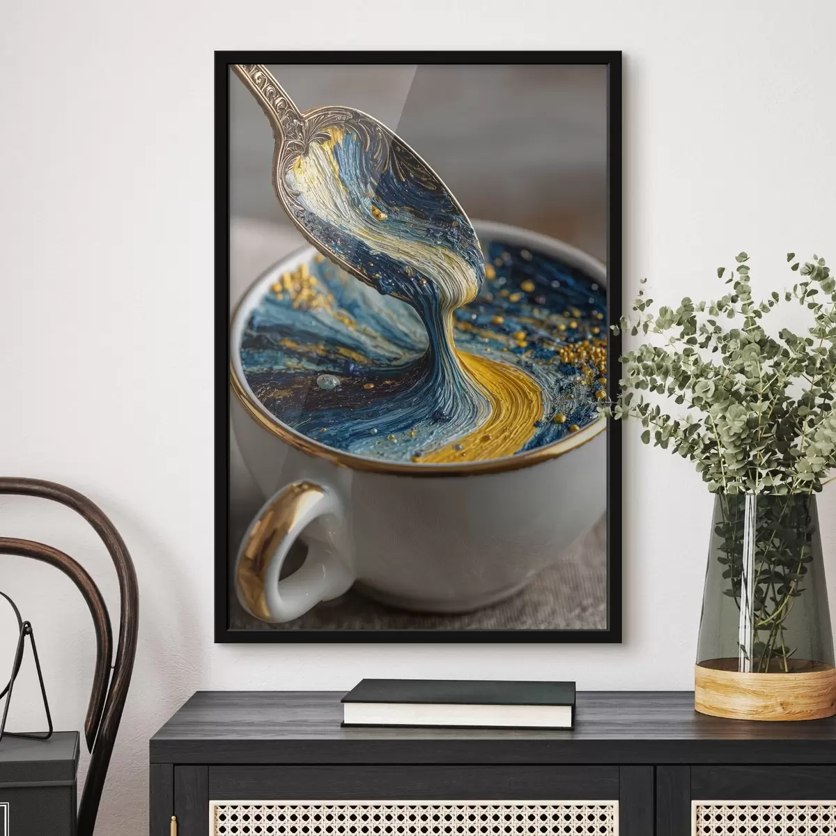 Plakat Kompozycja abstrakcyjna: mieszane kolory w filiżance w stylu Van Gogha f45545