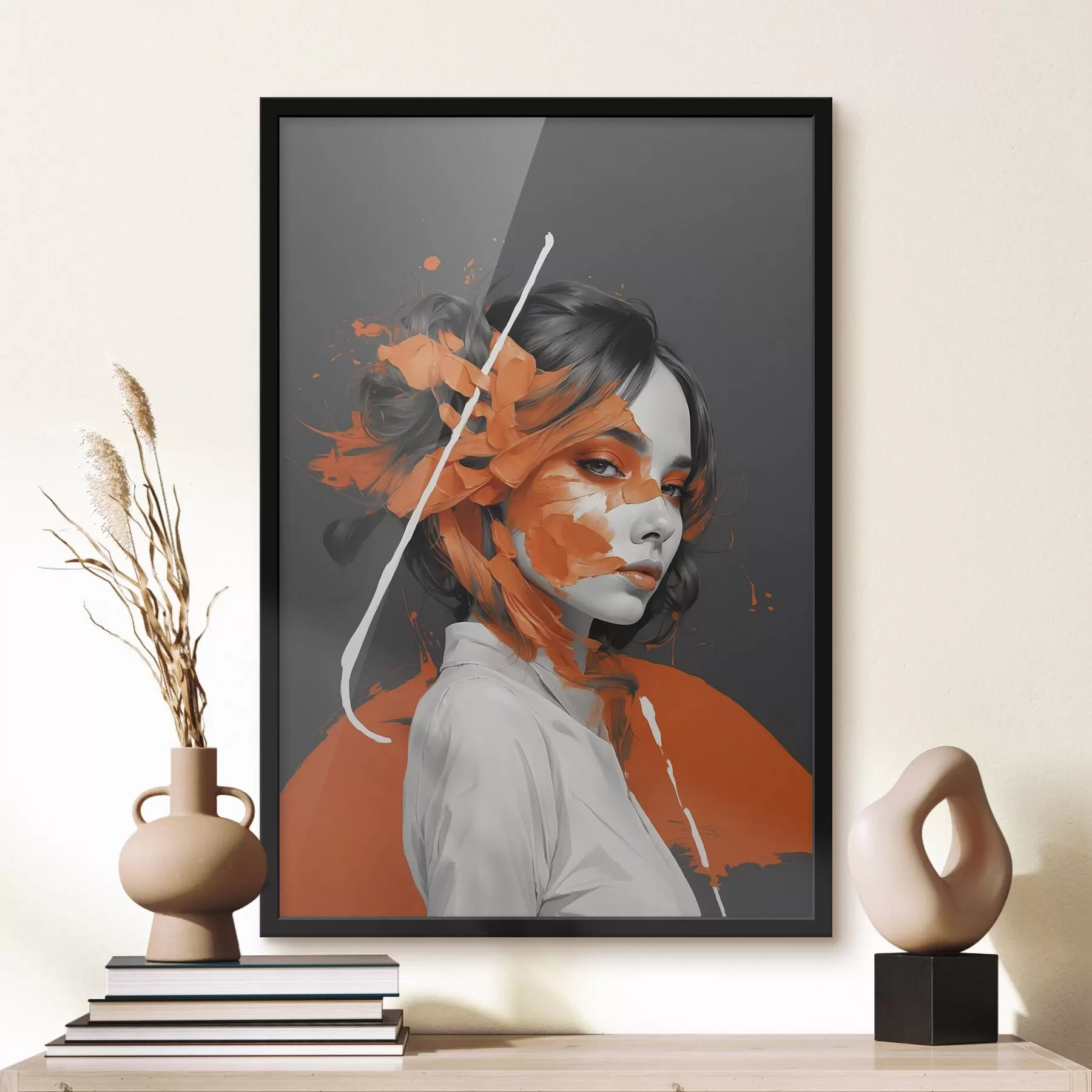 Fototapeta Portret kobiety z pomarańczowymi pociągnięciami pędzla f45489