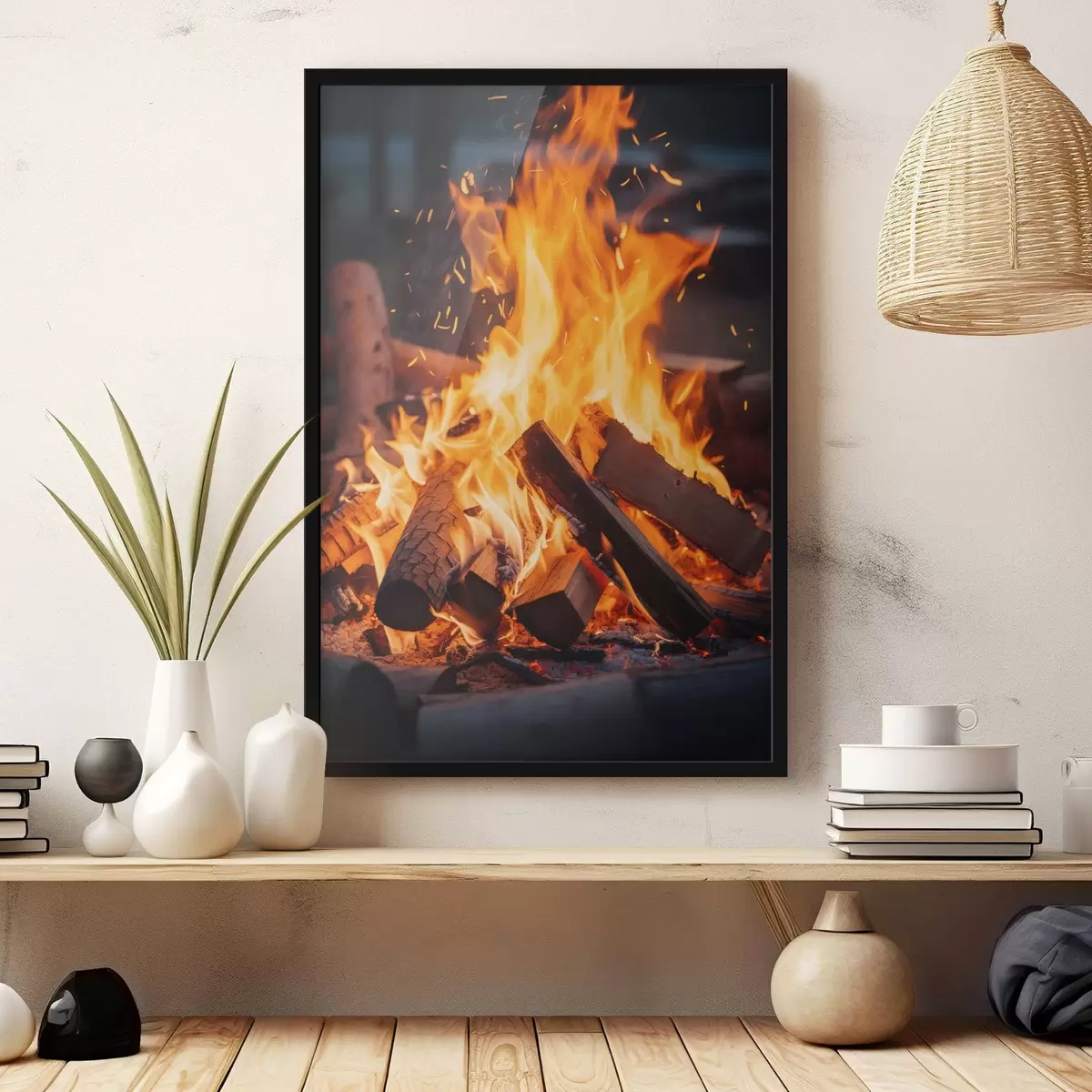 Plakat Ogniste ognisko z drewnem f45514