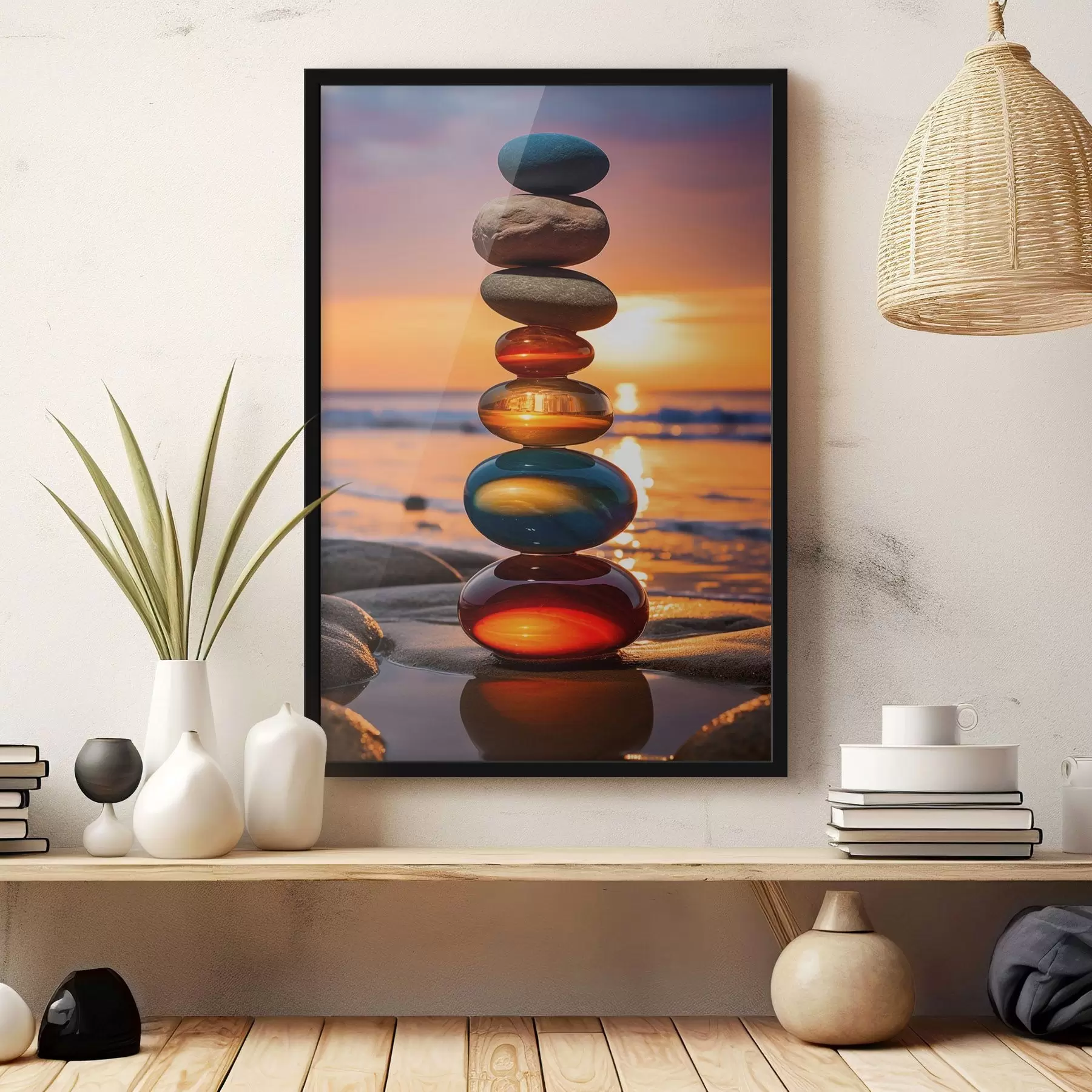 Fototapeta Kamienie ułożone w stos na tle zachodu słońca f45520