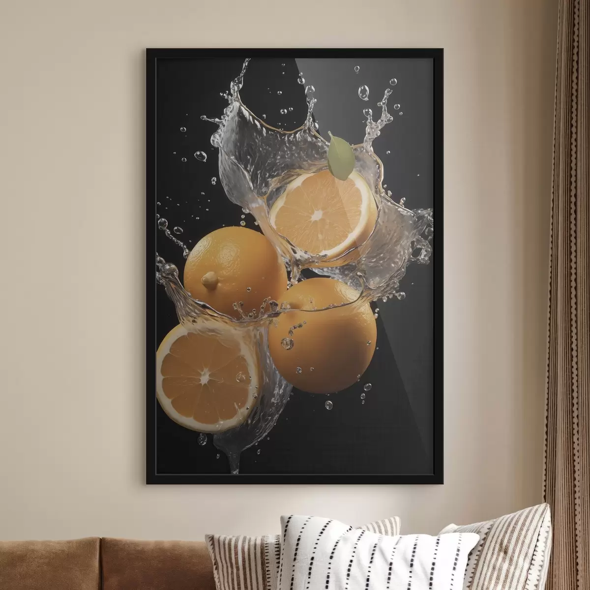 Plakat Soczyste pomarańcze w bryzgach wody f45526