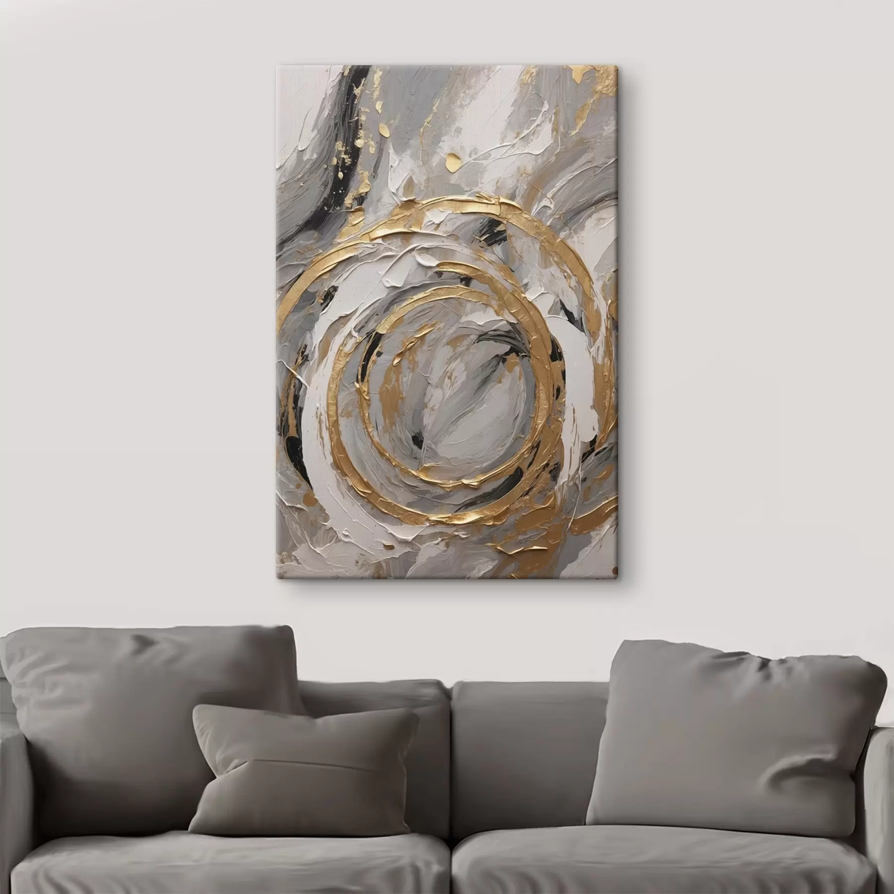 Obraz Abstrakcyjne koncentryczne koła w odcieniach szarości i bieli s45487