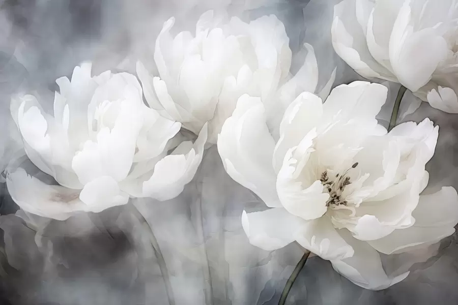 Fototapeta Białe kwiaty na mglistym, delikatnym tle w04441