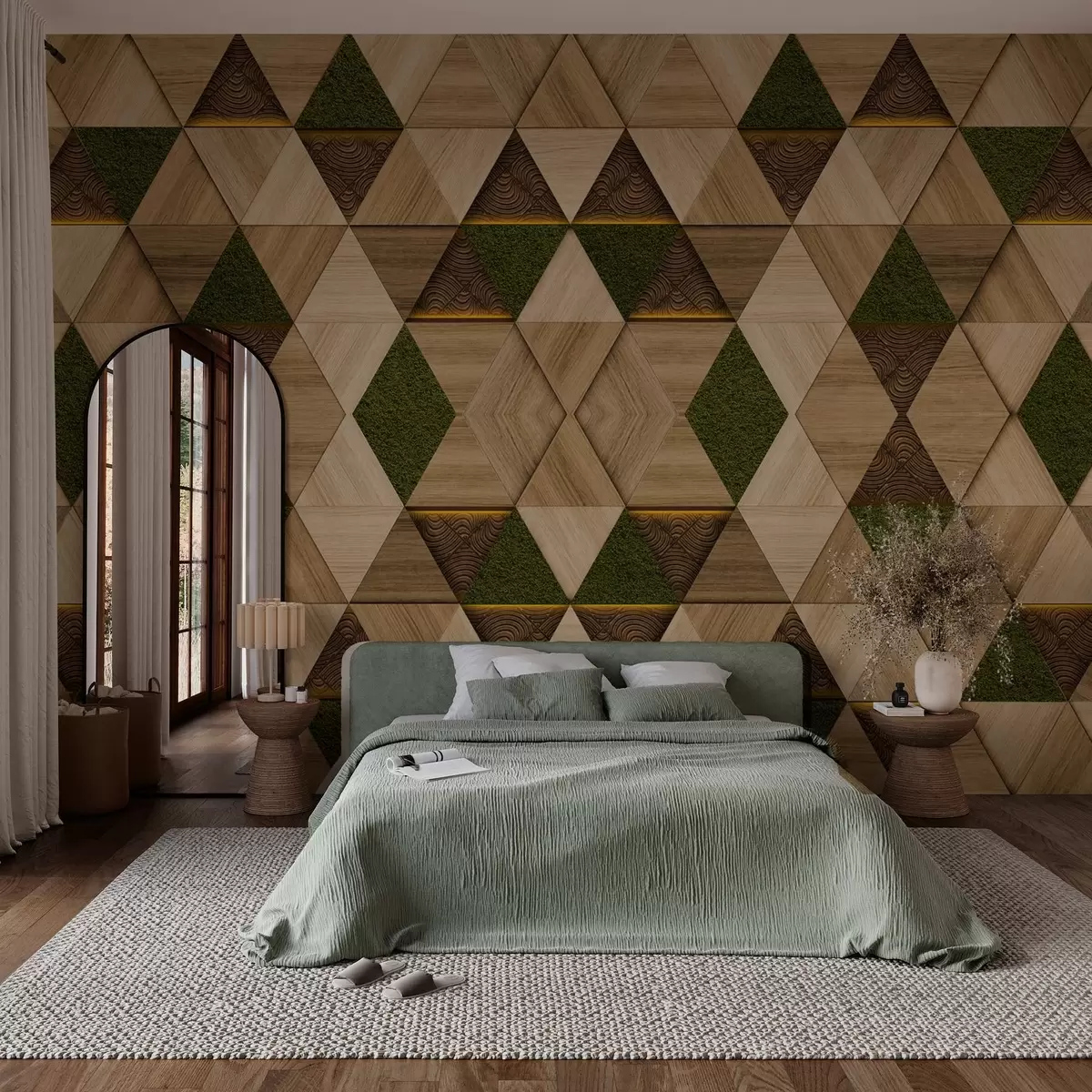 Fototapeta Geometryczna drewniana ozdoba z mchem w04459