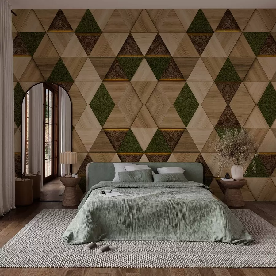 Fototapeta Geometryczna drewniana ozdoba z mchem w04459