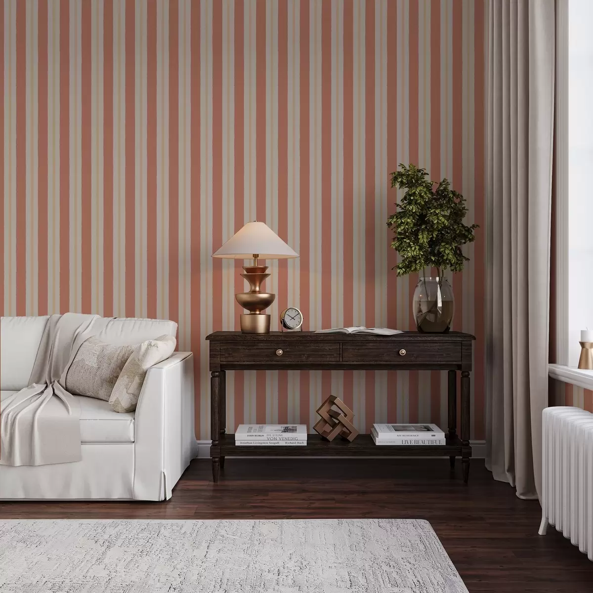 Tapeta Jasne terakotowe paski z beżowymi akcentami a00515
