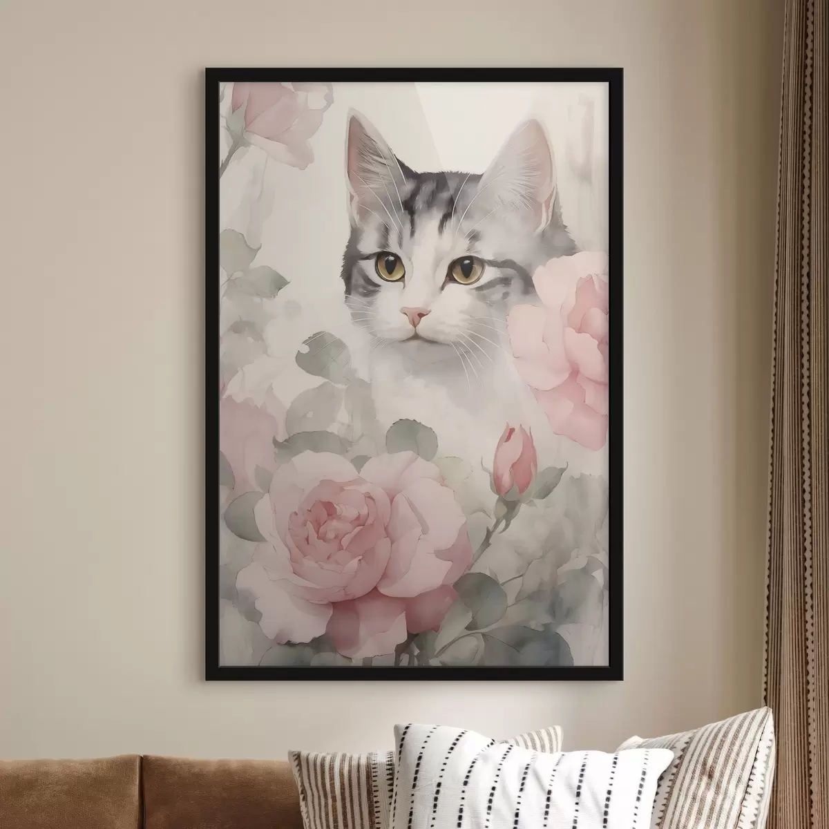 Plakat Kot wśród róż f45673